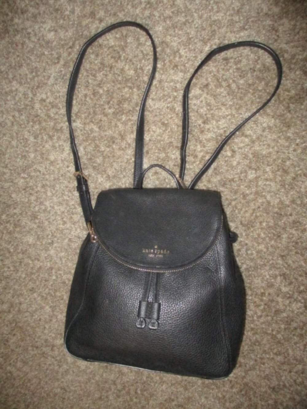 Authentic KATE SPADE NY Black Leather Backpack Bag Pocketbook Purse Handbag